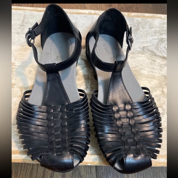 T strap fisherman sandals black leather sz 7 - Picture 1 of 4